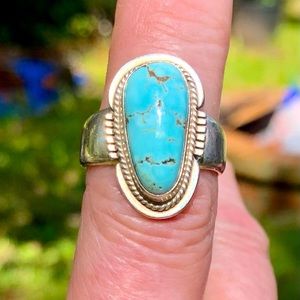 “Signed Michael Perry” Navajo Turquoise Ring size 9